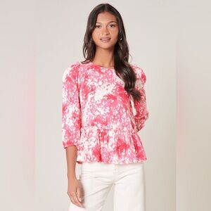 Coral Crush Marseille‎ Balloon Sleeve Ruffle Blouse